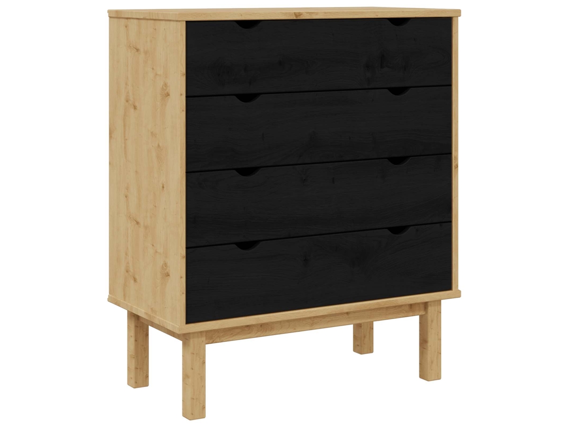 Vidaxl Cajonera Otta Negro 76,5 X 39,5 X 90 Cm Madera De Pino Maciza