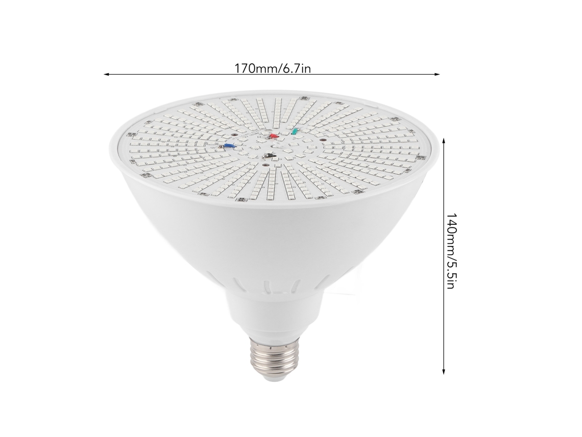 Lámpara LED para piscina de 12 V y 40 W con casquillo E26, iluminación RGB y mando a distancia.
