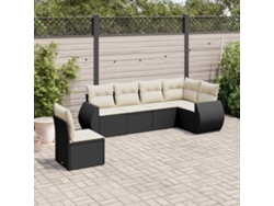 Conjunto de sofá de jardín de 6 piezas con cojines, mimbre sintético negro, DKD Home Decor