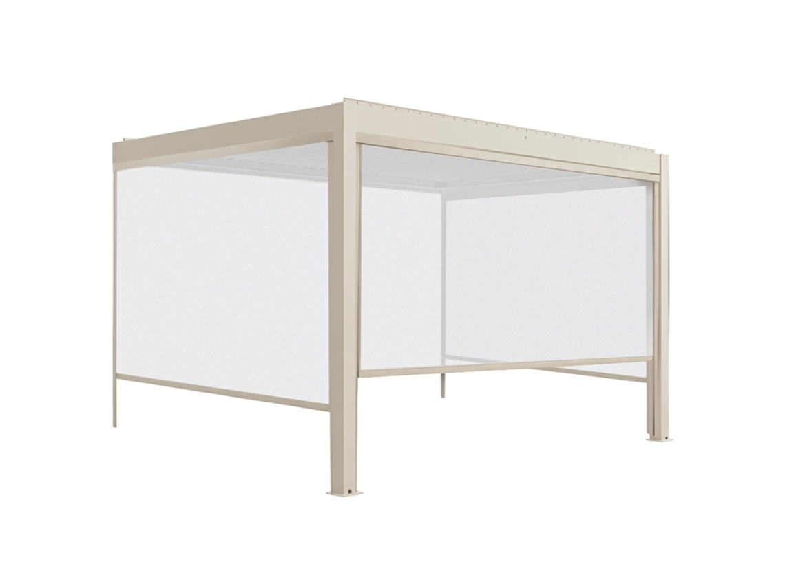 Pérgola Bioclimatique 4x3 M Adossée Motorisée En Aluminium Crème Avec Éclairage Led Et Avec Store
