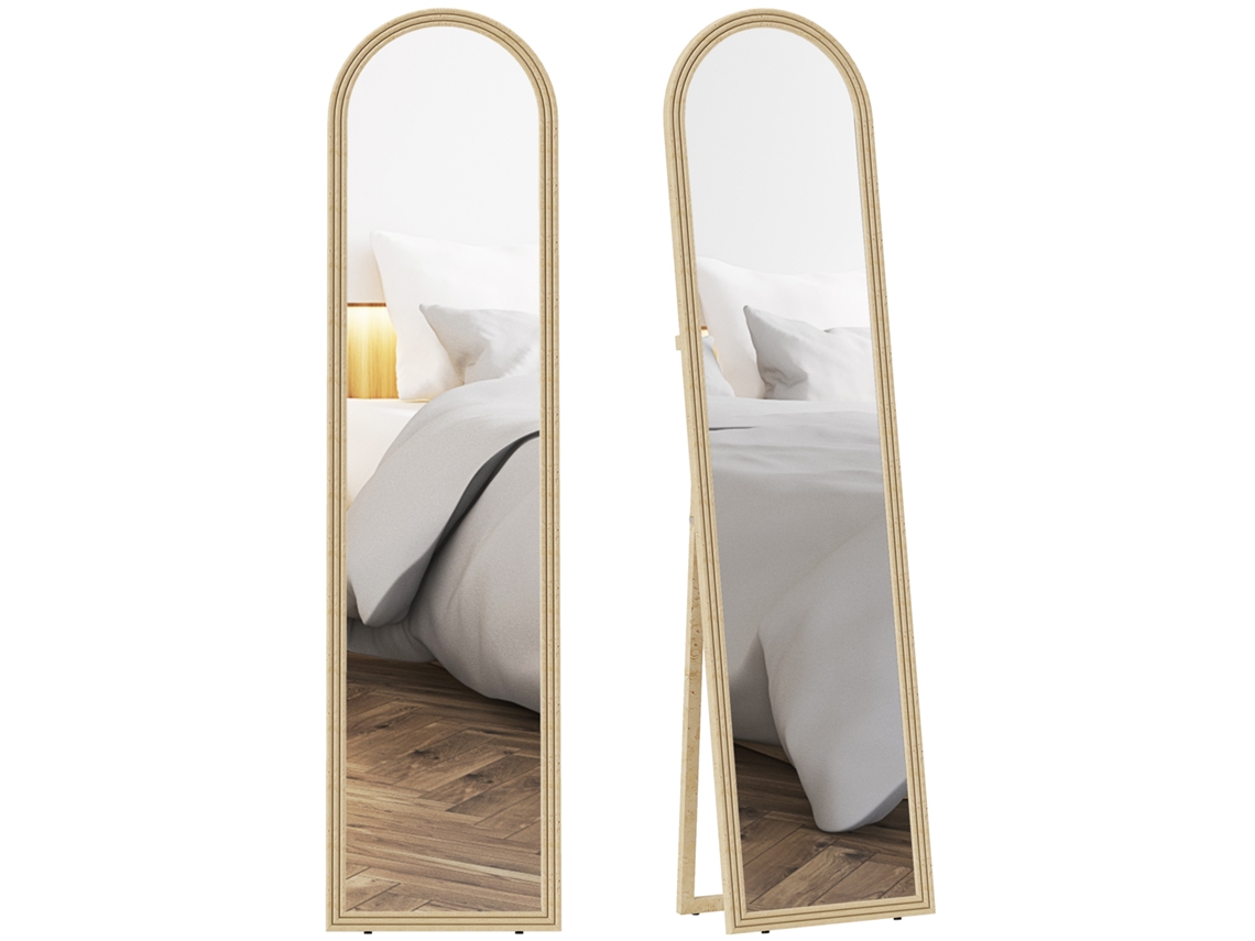 Espejo De Pie Arqueado De Cuerpo Entero Con Marco Efecto Piedra Para Salón O Dormitorio, 40 X 160 Cm, Beige.