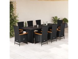 Juego de comedor de jardín de 9 piezas con cojines de mimbre negros de DKD Home Decor