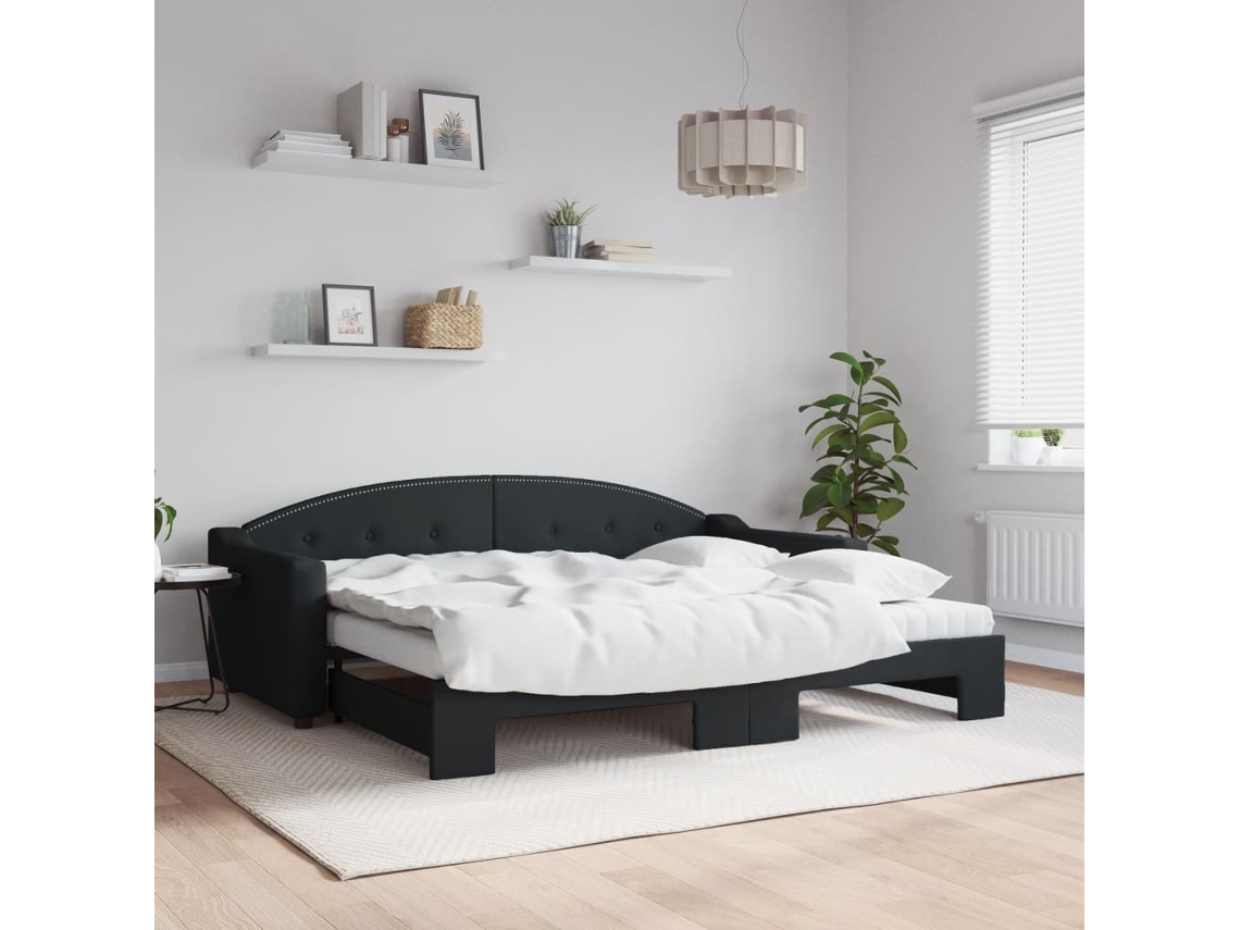Sofá Cama Nido Con Colchón Tela Negro 90x200 Cm