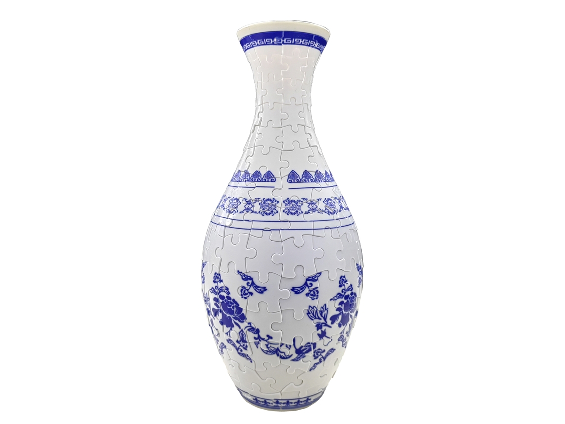 Rompecabezas 3D de plástico ABS con 160 piezas. Diseño tradicional de jarrón con flores azules.