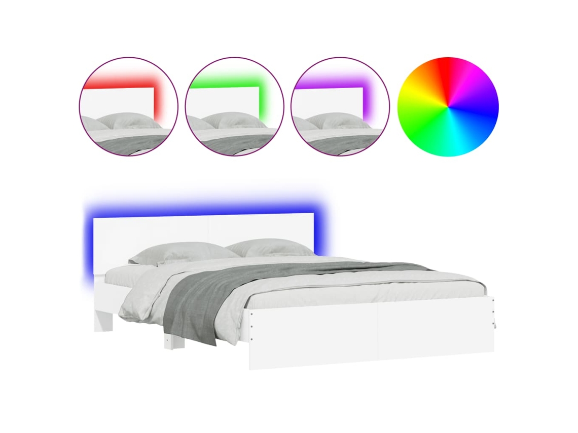 Maison Exclusive - Estructura De Cama Cabecero Y Luces Led Blanca 160x200 Cm