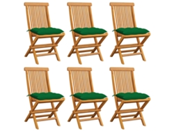 Sillas de jardín con cojines verdes, 6 piezas, teca maciza, DKD HOME DECOR
