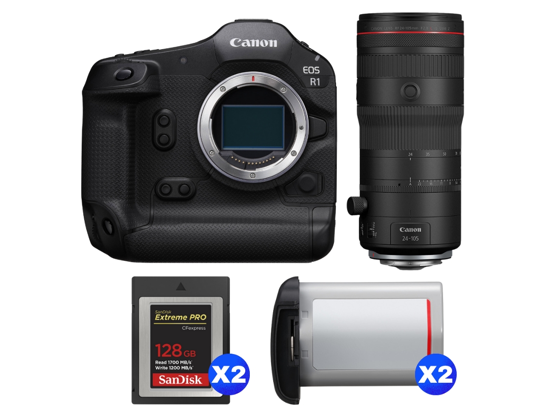 Canon Eos R1 + Rf 24-105mm F/2.8 L Is Usm Z + 2 Sandisk 128gb Extreme Pro Cfexpress Type B + 2 Canon Lp-e19 + Ebook Pricedirect