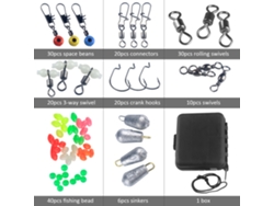 Kit De Accesorios De Pesca De 177 Piezas Con Anzuelos, Plomos, Eslabones Giratorios, Mosquetones Y Caja De Herramientas De Pesca.