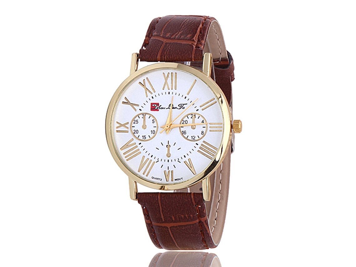 Reloj De Cuero Pu Unisex Dial Redondo Reloj De Cuarzo Café Zhoulianfa