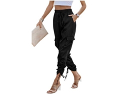 2026-24186-pantalones De Seda Para Mujer Jogger De Cadera Alta Casual Con Bolsillos Largos Cómodos Xl Negro