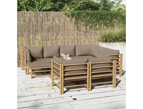 MAISON EXCLUSIVE Set de muebles de jardín 10 piezas bambú y cojines gris taupé