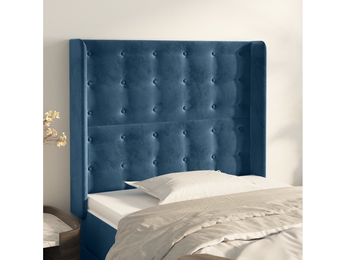 Cabecero Con Orejas De Terciopelo Azul Oscuro 103x16x118/128 Cm