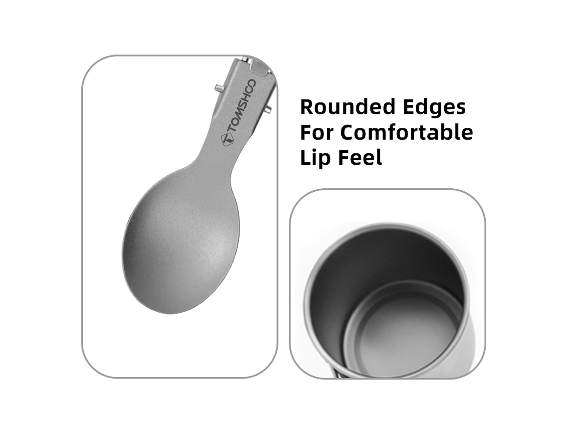 Taza De Viaje Con Cuchara De Titanio Puro Con Asa Plegable Para Camping Ligero, 450 Ml.