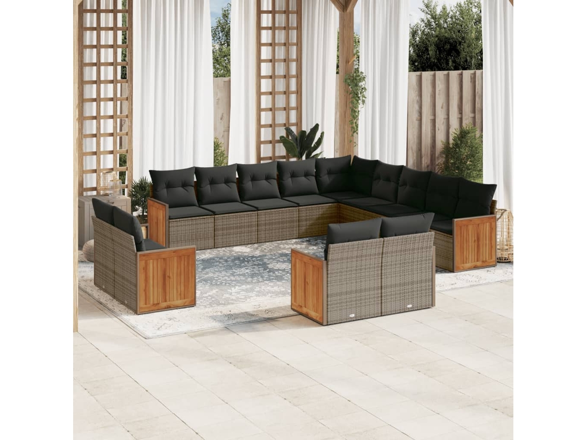 Conjunto de sofá de jardín de 13 piezas con cojines de mimbre gris DKD Home Decor