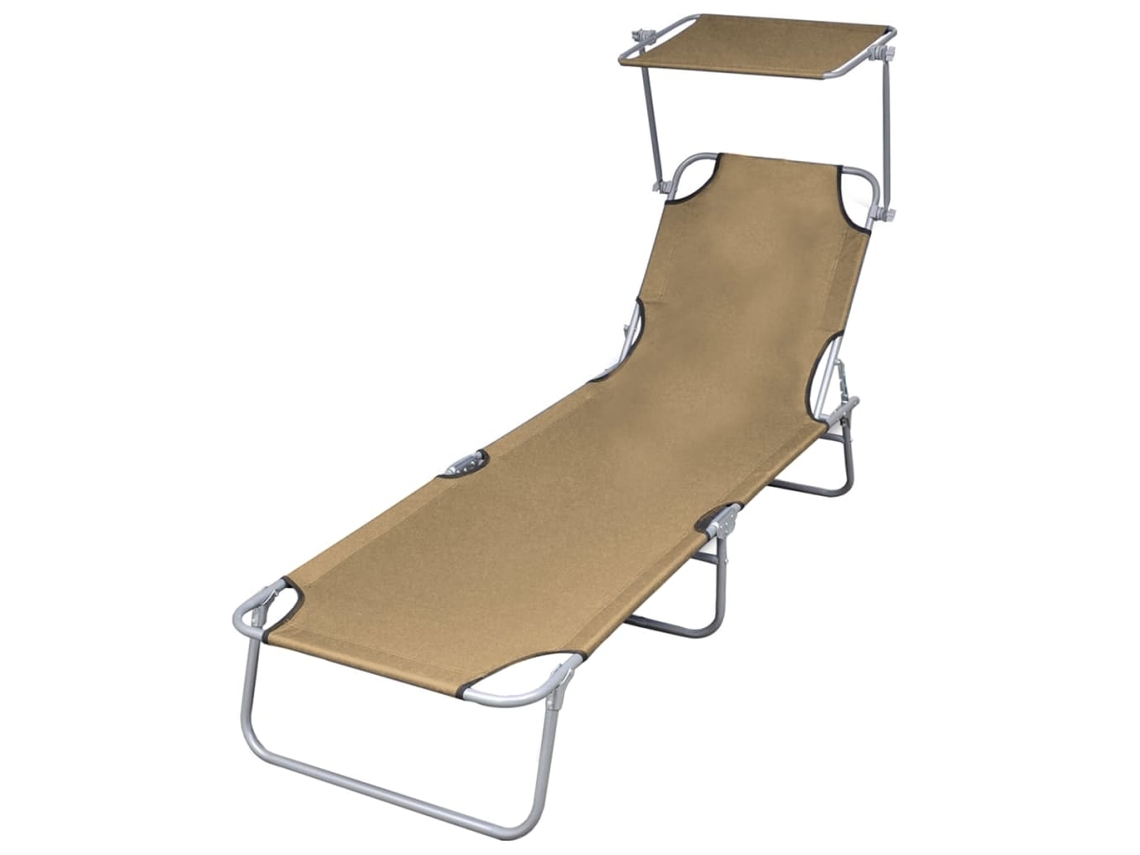 Tumbona plegable Mueble para patio Asiento de jardín con parasol de acero gris topo