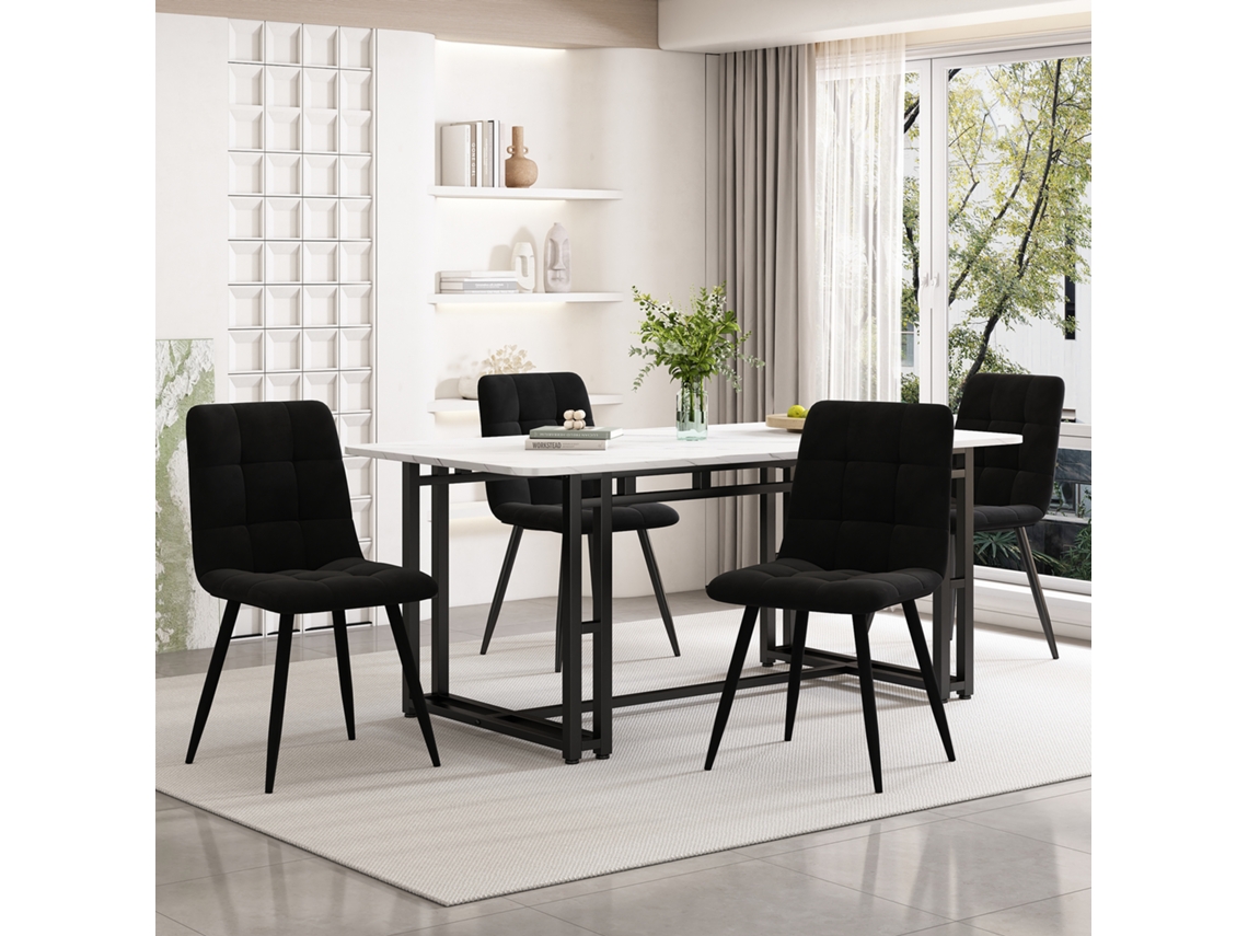 Mesa 140cm 4 Sillas Terciopelo Negro Negra