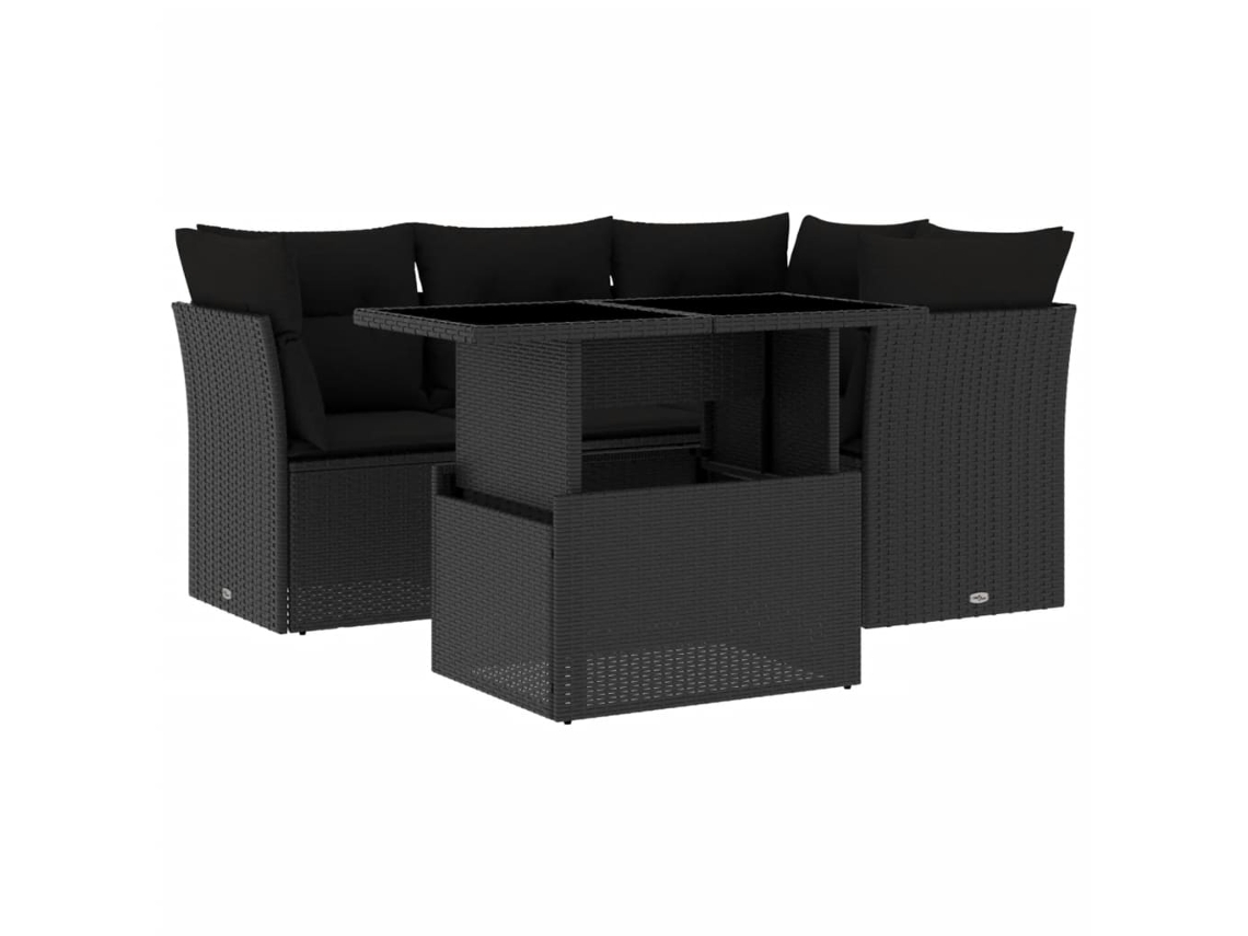 Conjunto 5 de muebles de jardín VIDAXL y cojines ratán sintético negro