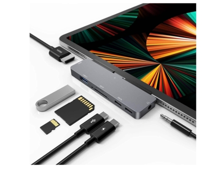 Hub Usb C Para Ipad Pro 2018/2020/2021 1112 9 Ipad Air 4 Adaptador Usb C A 4K Hdmi 7 En 1 3 Conector Para Auriculares De 5 Mm Gris