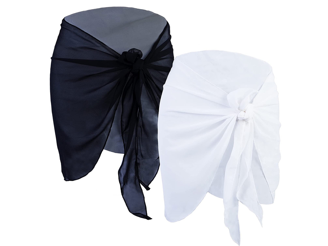 Pareo playero de gasa para playa, 2 piezas, protector solar, suave, falda de bikini, negro y blanco