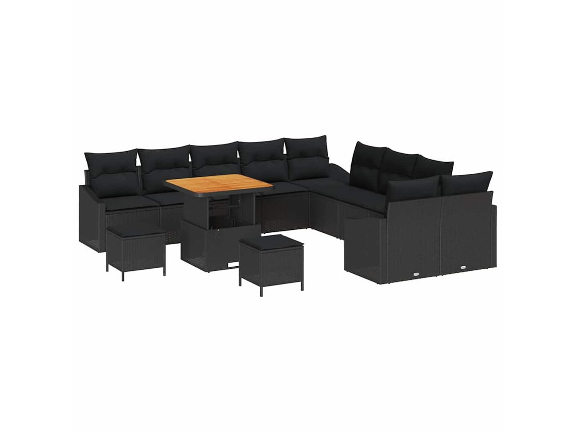 Maison Exclusive - Conjunto De Sofás De Jardín Con Cojín 13 Pcs Negro Poliratán