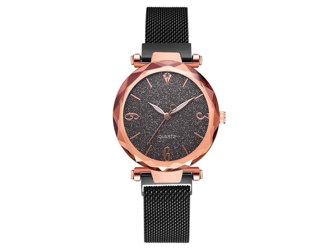 Reloj De Pulsera De Cuarzo Para Mujer Con Cierre Magnético Y Brazalete De Aleación (negro)