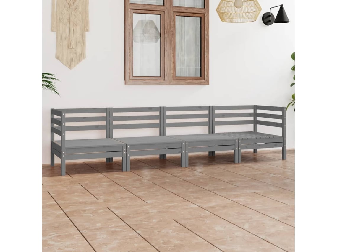 Conjunto de salón de jardín de 4 piezas DKD Home Decor en pino macizo gris
