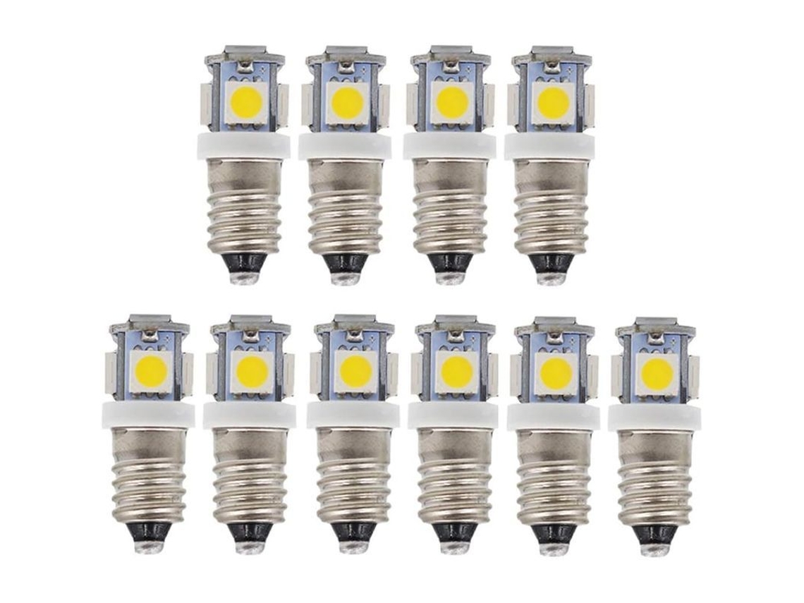 2026altiro-10 Bombillas Led E10 De 12 V, Luz Blanca Fría, 5 Smd, 0,5 W, 50 Lúmenes, Para Faroles Vintage.