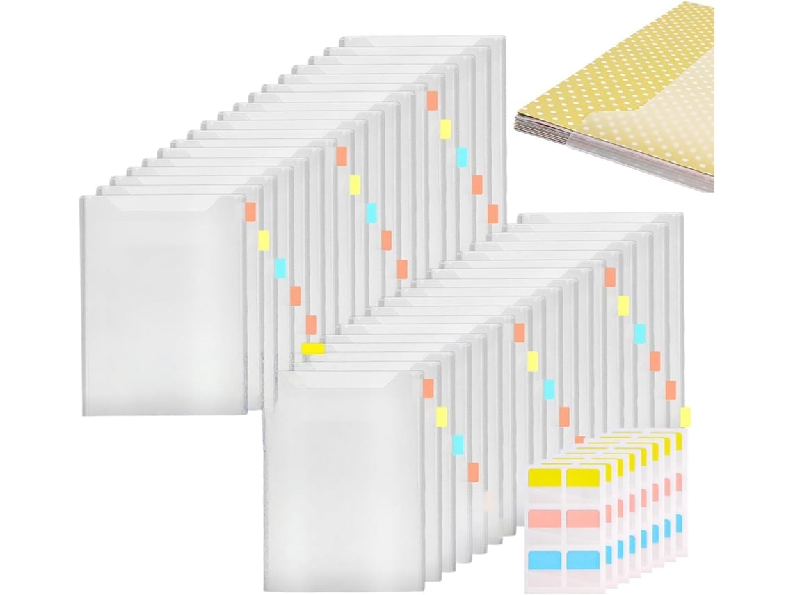 Organizador De Documentos Transparente– De Para Escritório, De, 30 Bolsos Papel Com 60 Abas Adesivas
