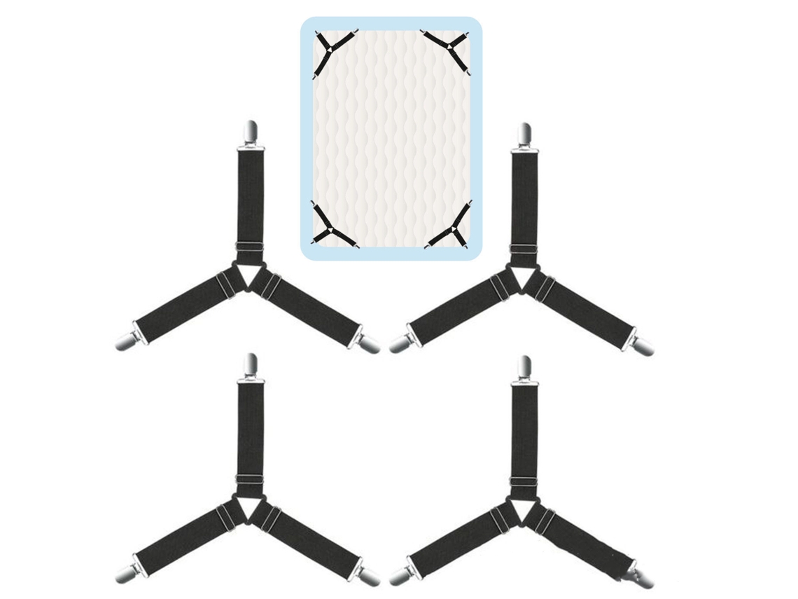 4 correas elásticas para sujetar sábanas multiusos ajustables para colchones y sábanas negras.