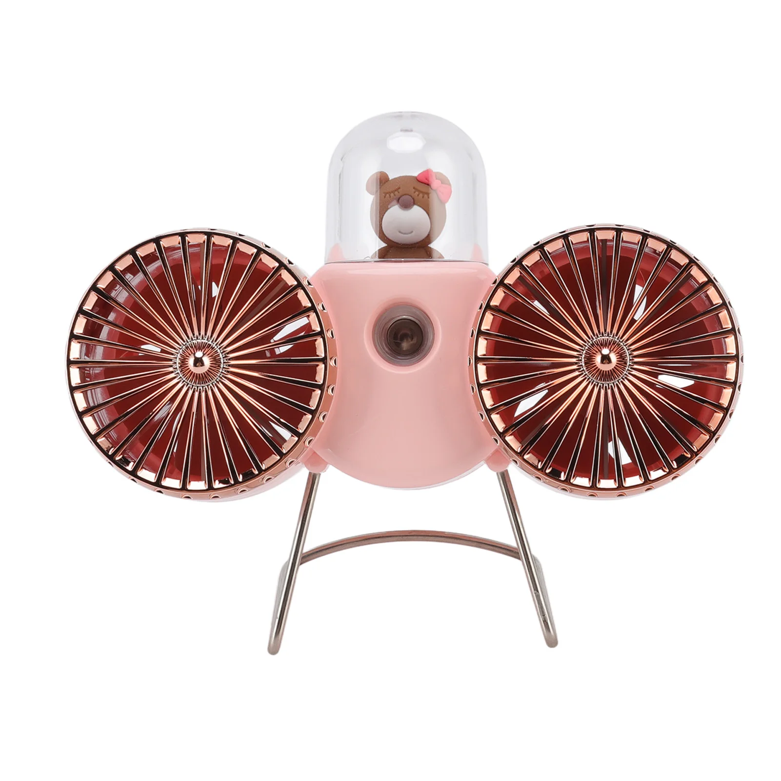 Ventilador De Escritorio Usb (rosa), Diseño De Doble Aspa Con Forma De Oso, 3 Velocidades, Carga Usb.