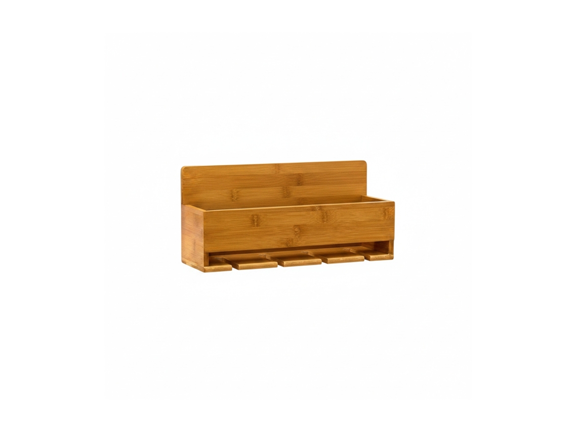 Relaxdays Botellero Vinos Pared, Estante 4 Botellas Y 4 Copas, 17 X 37 X 11,5 Cm, Estantería Bambú, Marrón Natural