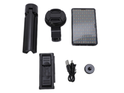 Foco LED portátil para fotografía y vídeo en directo con teléfono móvil y cámara.