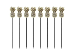 Palitos Decorativos De Acero Inoxidable Con Diseño De Piña Dorada, 11,5 Cm, Paquete De 10