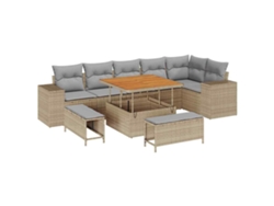 Maison Exclusive - Conjunto de sofás de jardín de 9 piezas, mimbre beige y gris claro