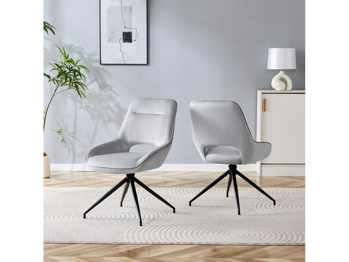 Juego De 2 Sillas De Comedor Giratorias 360° De Terciopelo Gris Claro.