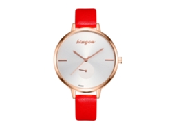 Relógio De Pulso De Couro Pu Analógico Quartz Feminino Masculino Moda (vermelho)