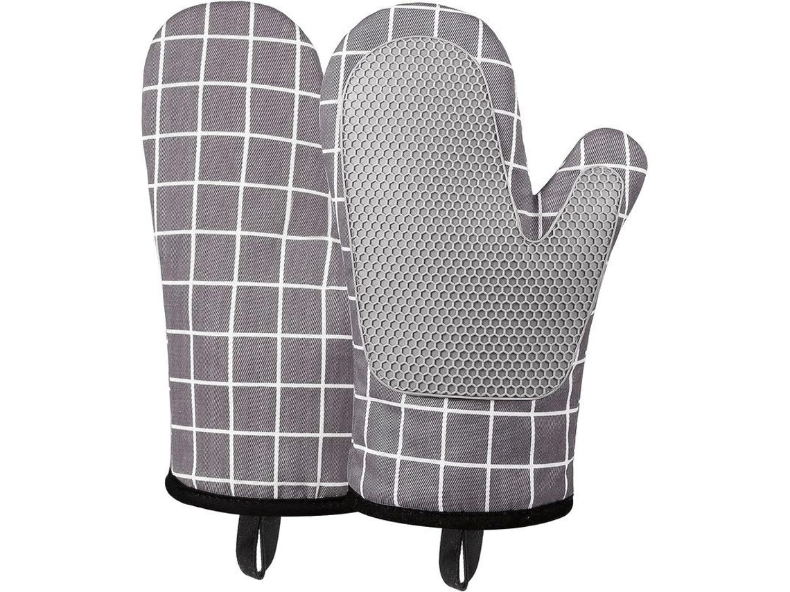 Guantes De Horno De Silicona Resistentes Al Calor Con Forro De Algodón, Antideslizantes Para Cocinar, Hornear Y Asar A La Parrilla (gris)