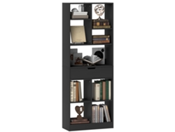 Librería Moderna De Madera Con Cajón Central Y Sistema Antivuelco, 60x26x158 Cm, Negra.