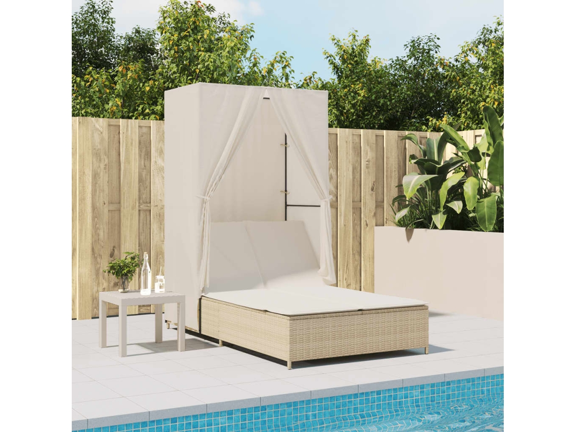 Tumbonasilla Doble Con Techo Y Cortinas Ratán Sintético Beige Wsd55412