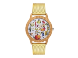 Reloj De Pulsera Unisex Casual Empresarial Con Patrón De Verduras Cuarzo Oro