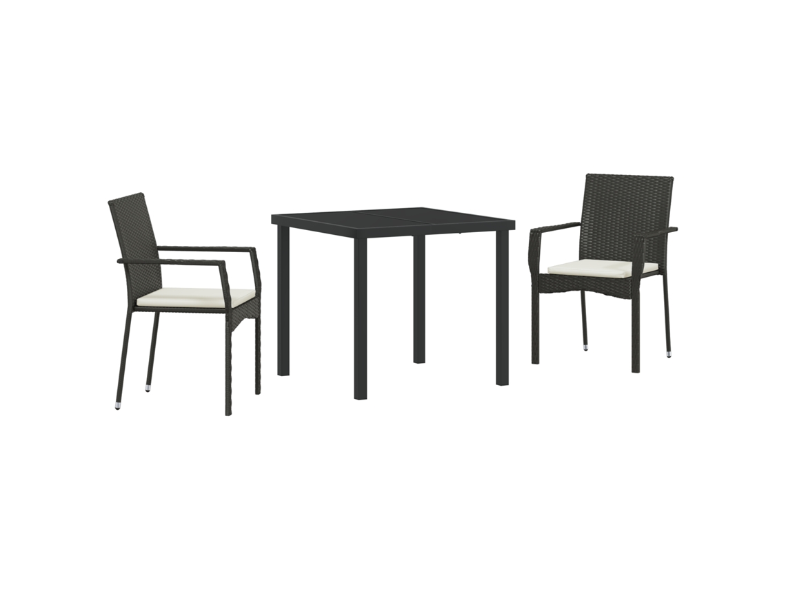 Conjunto de comedor de jardín Vidaxl de 3 piezas con cojines de polirratán negro