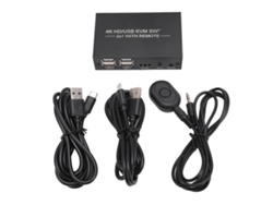 Conmutador Kvm Con 4 Puertos Usb 2.0, Compatible Con 2 Ordenadores Y 1 Pantalla Hd 4kx2k Mediante Cables Usb.