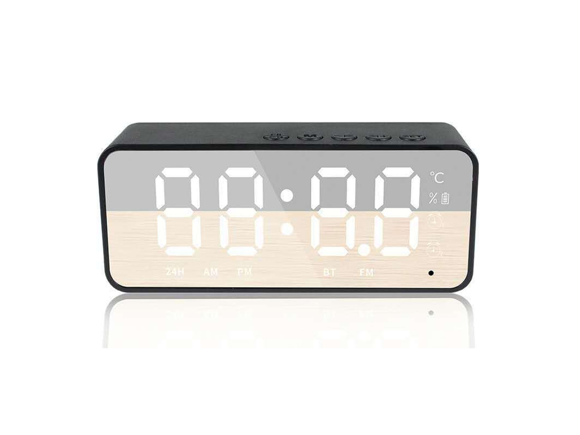Reloj Despertador Bluetooth Con Altavoz, Pantalla Duplicada, Doble Alarma, Led, Para Dormitorio, Negro.