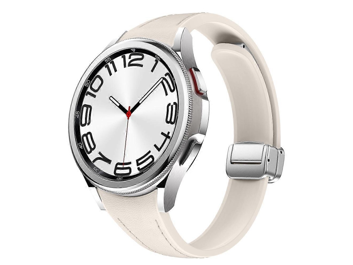 Pulsera fina de cuero y silicona con hebilla magnética plateada para Samsung Galaxy Watch 6