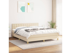 Cama Box Spring Con Colchón Tela Color Crema 180x200 Cm