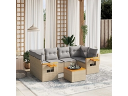 Conjunto de sofá de jardín de 7 piezas con cojines, mimbre sintético beige, Dkd Home Decor