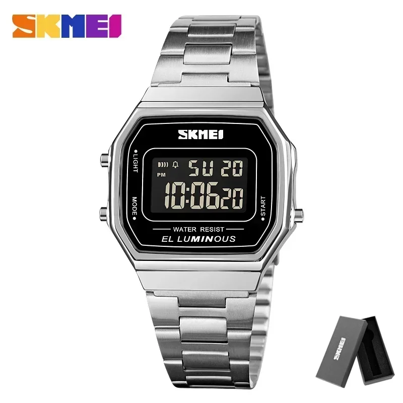 Reloj Digital Led (plateado), Reloj De Pulsera Casual Y Sencillo Para Hombre, Correa De Acero Inoxidable.