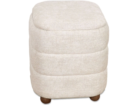 Puff con almacenaje 42cm cuadrado con tela lino de color beige nube PRESUME DE CASA