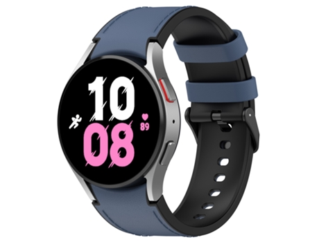 Correa de reloj inteligente para Samsung Galaxy Watch5 de 44 mm / 40 mm con hebilla de cuero de silicona negra, Talla: L (azul medianoche)