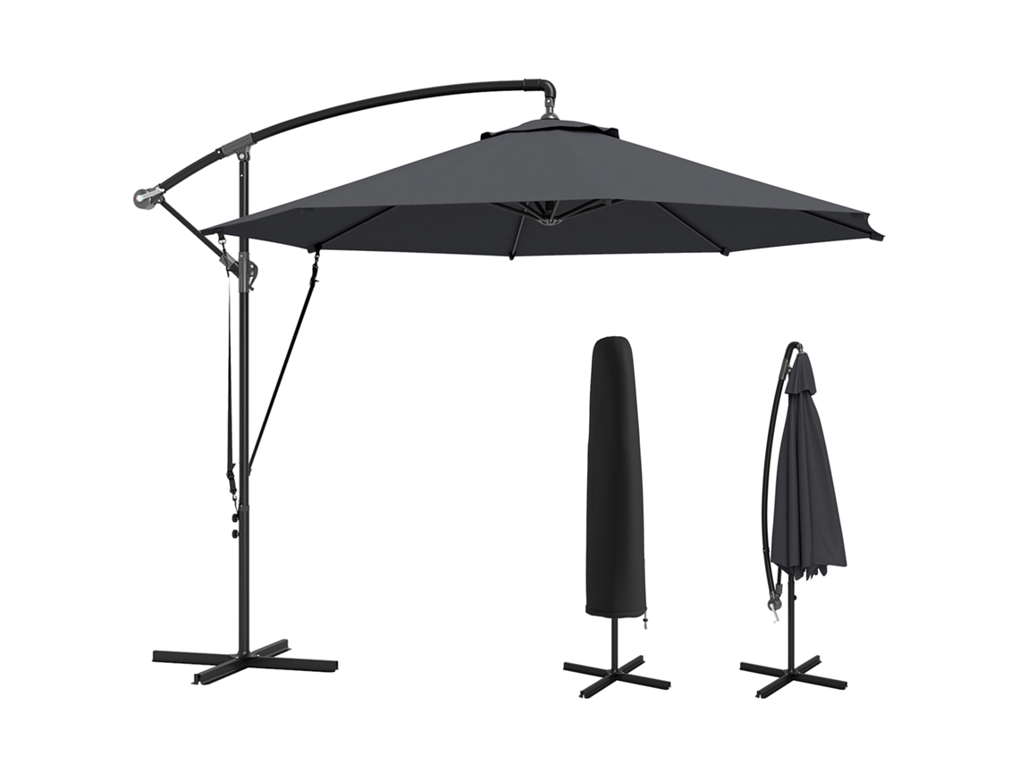 Guarda sol de Jardim Excêntrico com Cobertura, Proteção Uv 50+ e Base Cruzada Ø290x243 Cm Cinza Escuro